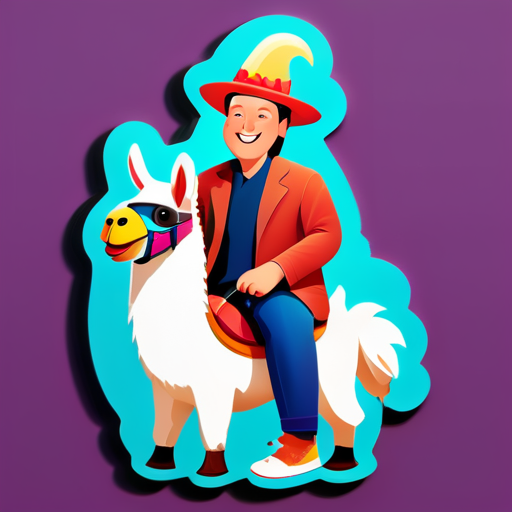 elon riding a llama with a funny hat sticker