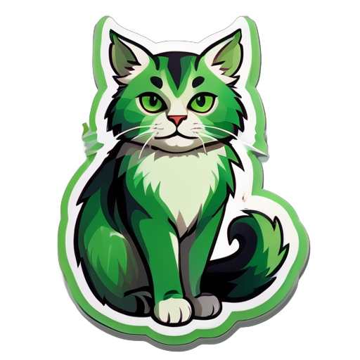 Full body cat-Taurus is depicted in green tones, with fur resembling grass. It looks very calm and serene sticker