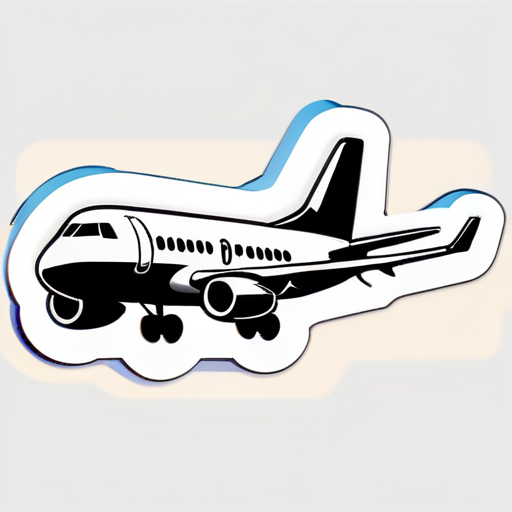 cargo airplane, cartooned style, side view,  black and white sticker