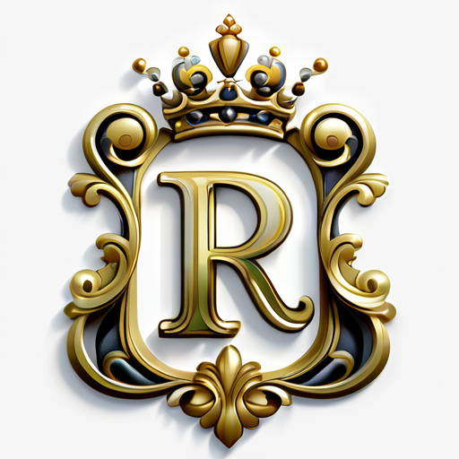 fancy letter r with a crown on top, in style of ultra high detail, ornately detailed, elegant and ornate, highly detailed , ornate and elegant, hyper detailed ornament, detailed letters, detailed intricate elegant, detailed digital 3d art, ornate and hyper detailed, illustration, photorealistic white background sticker