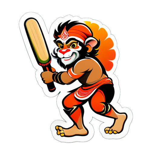 bal hanuman sticker playing cricket sticker