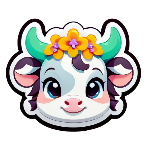 Um avatar de bezerro de desenho animado fofo usando uma guirlanda de flores na cabeça. sticker