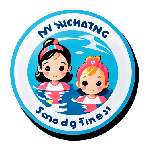 My two daughters are swimming in the swimming pool, one is 4 years old and the other is 2 years old sticker sticker