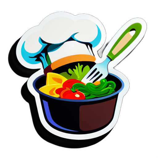 Cocinero, espátula, fuego alto, saltear verduras sticker