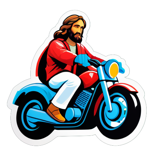 create a sticker of jesus christ in a motorbike 
 sticker