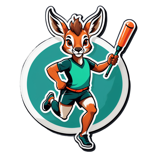 An antelope with a sprinter baton in its left hand and a stopwatch in its right hand sticker