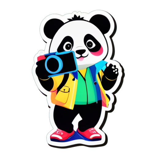 walking panda tourist,with camera sticker