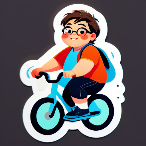 Un beau garçon, portant des lunettes, légèrement enrobé, faisant du vélo sticker