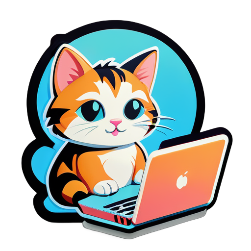 a cat with laptop sticker