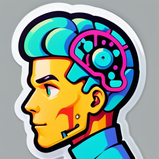 Person with a robot in their brain sticker