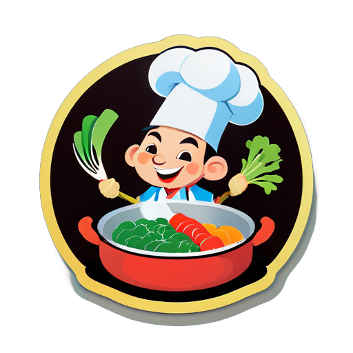 Chinese chef, take the wok, stir-fry vegetables sticker