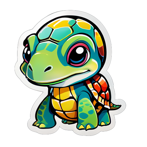 Ceci est une illustration d'un portrait de dessin animé amusant de créature ressemblant à une tortue mince et grande, dessinée de manière humoristique pour une crèche. sticker