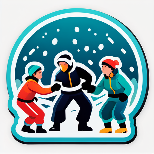 Un groupe de personnes se battant dans la neige sticker