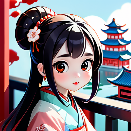 Girl Character Design: She should be a cute, young girl with big eyes and soft facial features. Wearing traditional Hanfu or a modernized version, incorporating elements of Chinese traditional clothing while adding modern designs like trendy details or accessories. Long hair down or styled in a classical hair bun, adorned with hairpins or accessories. Guzheng: The guzheng should be a prominently visible instrument, depicting the girl playing it attentively. The guzheng's design should follow traditional Chinese styles but can include modern elements like more colors or decorations. Background Design: The background can be simple lines or feature Chinese-style patterns like clouds, landscapes, or ancient architecture. Consider adding modern elements like city skylines or contemporary buildings to emphasize a modern touch. Color Palette: Primarily soft tones such as light pink, light blue, etc. Incorporate traditional Chinese colors like red into the palette. sticker