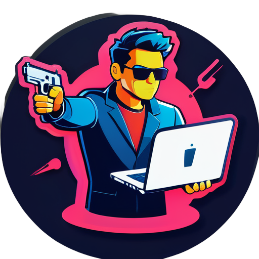 Man zeigte mit einer Pistole auf einen Laptop sticker