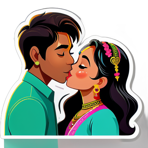 Myanmar girl named Thinzar in love with a indian guy named prince and they are kissing sticker