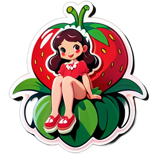 strawberry shortcake naked with her legs spread on top of a giant strawberry sticker