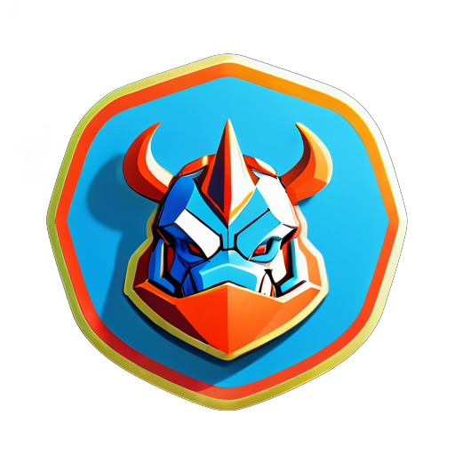 Sticker of a rhino with shield and helmet, 3d render sticker