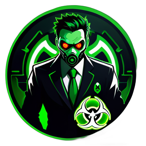 ciso est en place. informatique et réseau. cybersécurité renforcée par un gestionnaire puissant avec des super pouvoirs. logo comme un biohazard pour l'espace cybernétique. yeux verts sticker