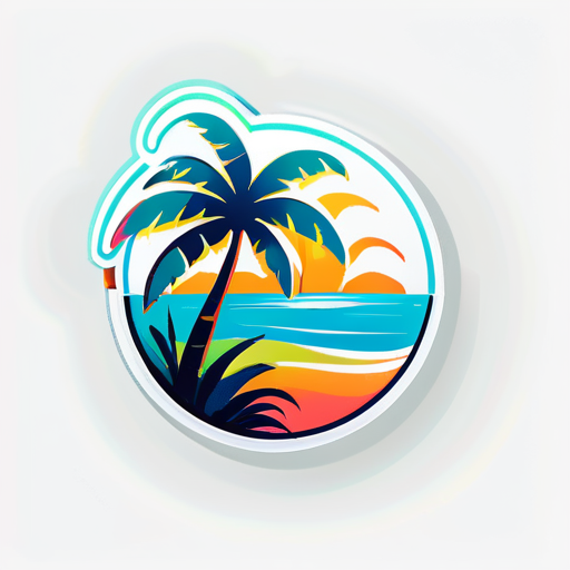 **Tropical, summer, vector, 2D, logo, T-shirt print, white background. sticker