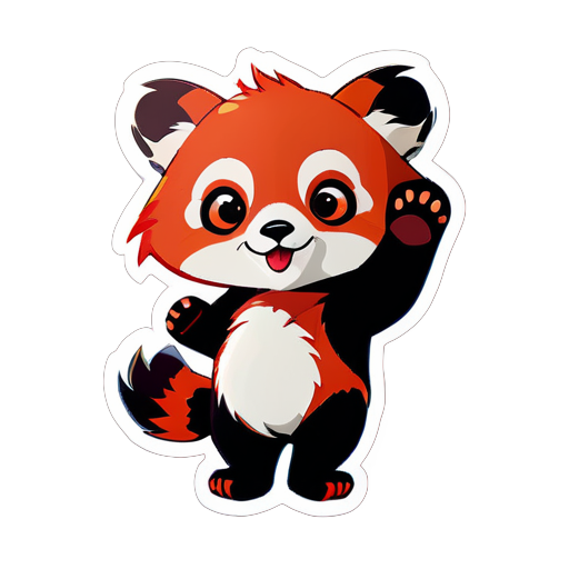 lindo panda rojo con una pequeña mano saludando sticker