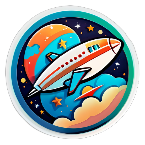 A plane orbiting the earth, Sticker, Blissful, Warm Colors, Folk Art, Contour, Vector, White Background, Detailed sticker