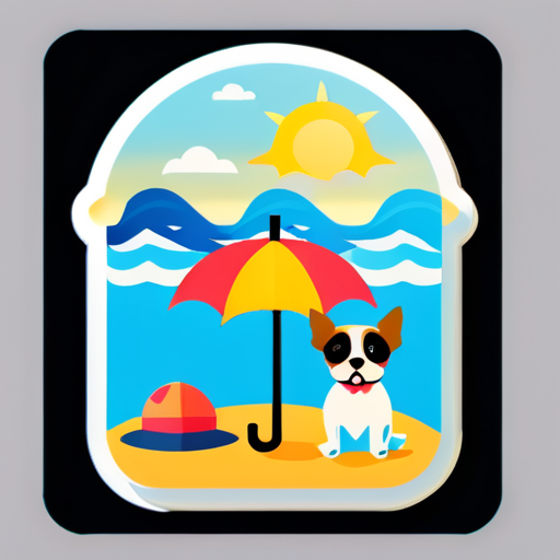 playa, mar, perro y sombrilla sticker