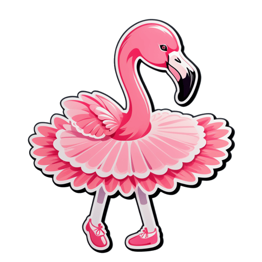 A flamingo with a ballet shoe in its left hand and a tutu in its right hand sticker