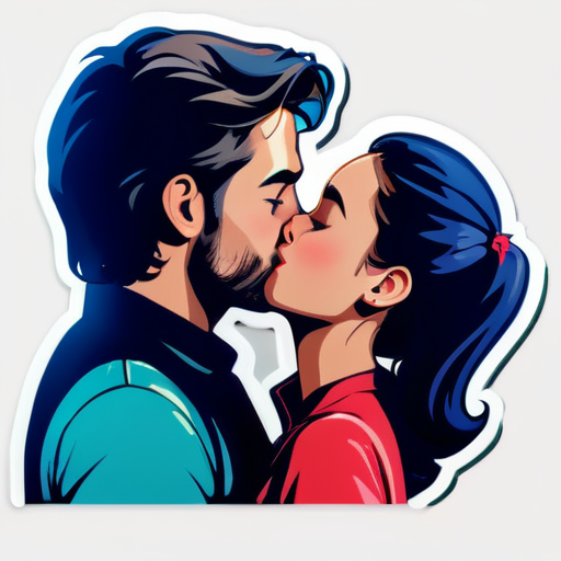 a girl kiss a man sticker