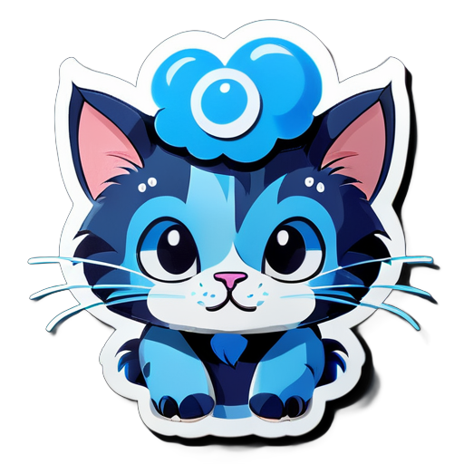 A cartoon cat with a blue brain on its forehead that says 'toncats'. sticker