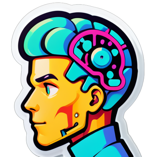 Person with a robot in their brain sticker