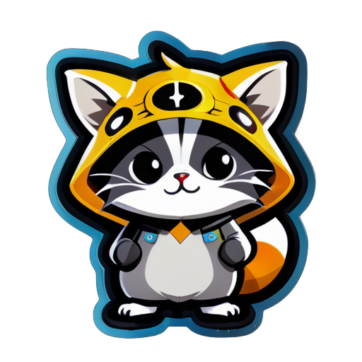 Generate a photo of a raccoon cat in the style of One Piece, with a Star Wars background sticker