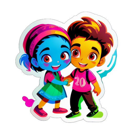 A girl and a boy both have same age and it is 23 yrs old and both are playing Holi with each other.
 sticker