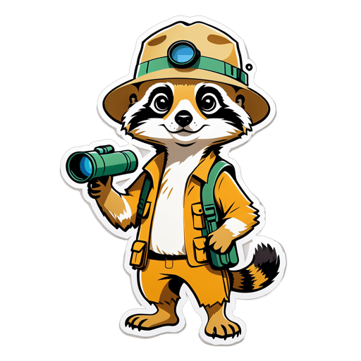 Un suricate avec une paire de jumelles dans sa main gauche et un chapeau de safari dans sa main droite sticker