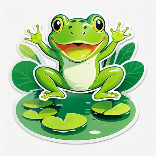 Grenouille verte sautant sur les nénuphars sticker