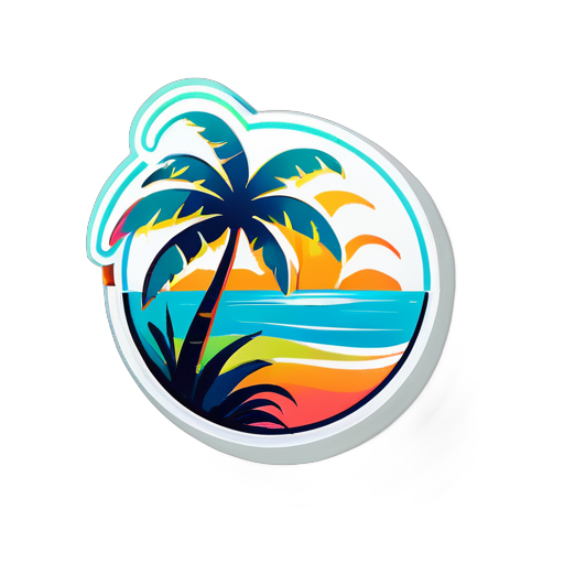 **Tropical, summer, vector, 2D, logo, T-shirt print, white background. sticker