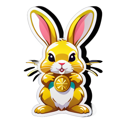 A picture of a rabbit holding gold sticker