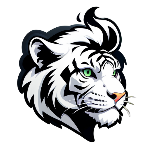 a white tiger face with side view. he looking scary but stylish and like a gentelman with a cigrette sticker