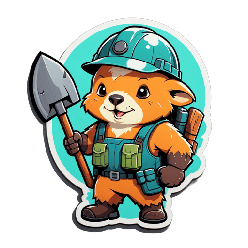 A wombat with a miner helmet in its left hand and a pickaxe in its right hand sticker