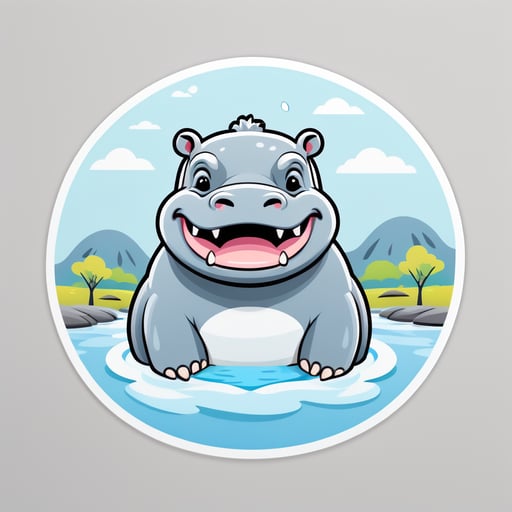 Grey Hippopotamus Bathing in a River sticker