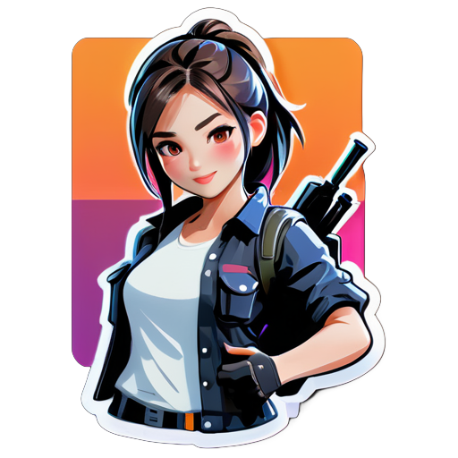 belle fille joue à pubg mobile sticker