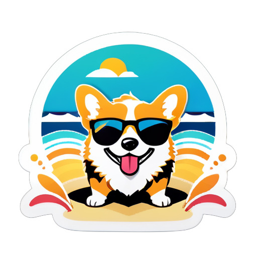 corgi wearing shades in the beach sticker