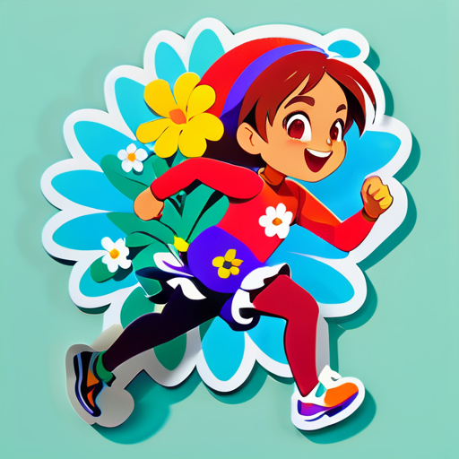 Personified running flowers sticker