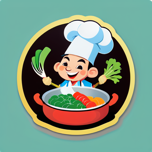 Chinese chef, take the wok, stir-fry vegetables sticker