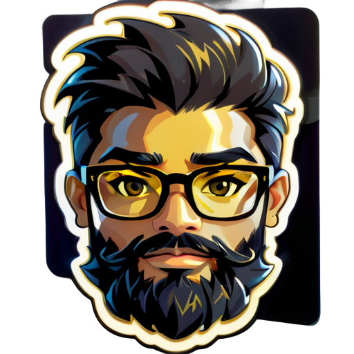 Crea un sticker para un hombre negro con gafas doradas que sea programador y tenga barba corta sticker