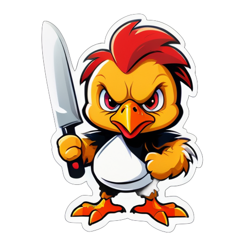 un pollito de gallina enojado y letal sosteniendo un enorme cuchillo sticker