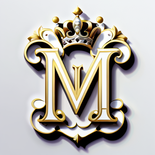 fancy letter m with a crown on top, in style of ultra high detail, ornately detailed, elegant and ornate, highly detailed , ornate and elegant, hyper detailed ornament, detailed letters, detailed intricate elegant, detailed digital 3d art, ornate and hyper detailed, illustration, photorealistic white background sticker