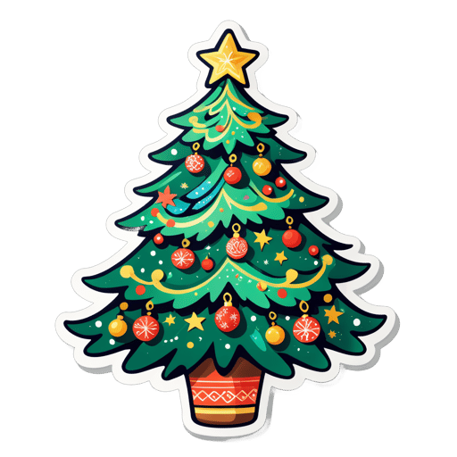 A hand-drawn, elaborately decorated Christmas tree. sticker