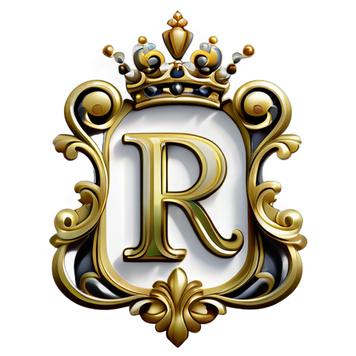 fancy letter r with a crown on top, in style of ultra high detail, ornately detailed, elegant and ornate, highly detailed , ornate and elegant, hyper detailed ornament, detailed letters, detailed intricate elegant, detailed digital 3d art, ornate and hyper detailed, illustration, photorealistic white background sticker