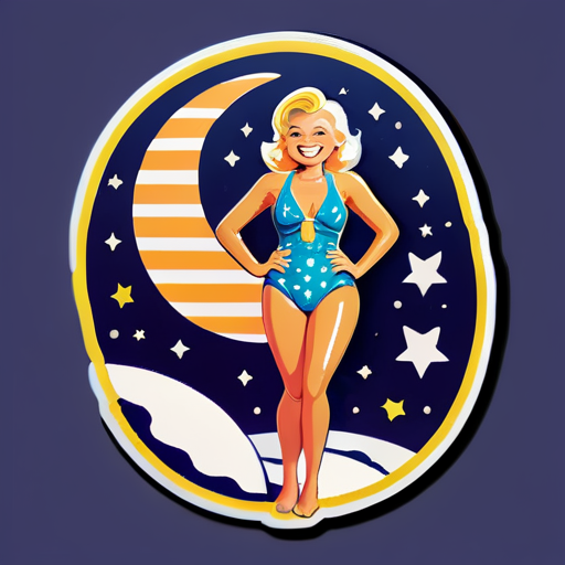 Trump on the moon wearing a swim suit smiling sticker